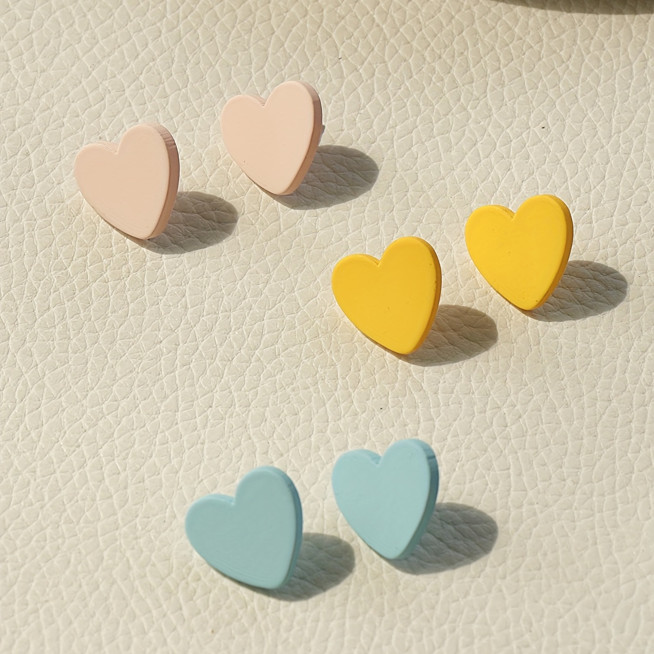 3 Pairs Heart Shape Stud Earrings Set - Sexy Style Polymer Clay Texture